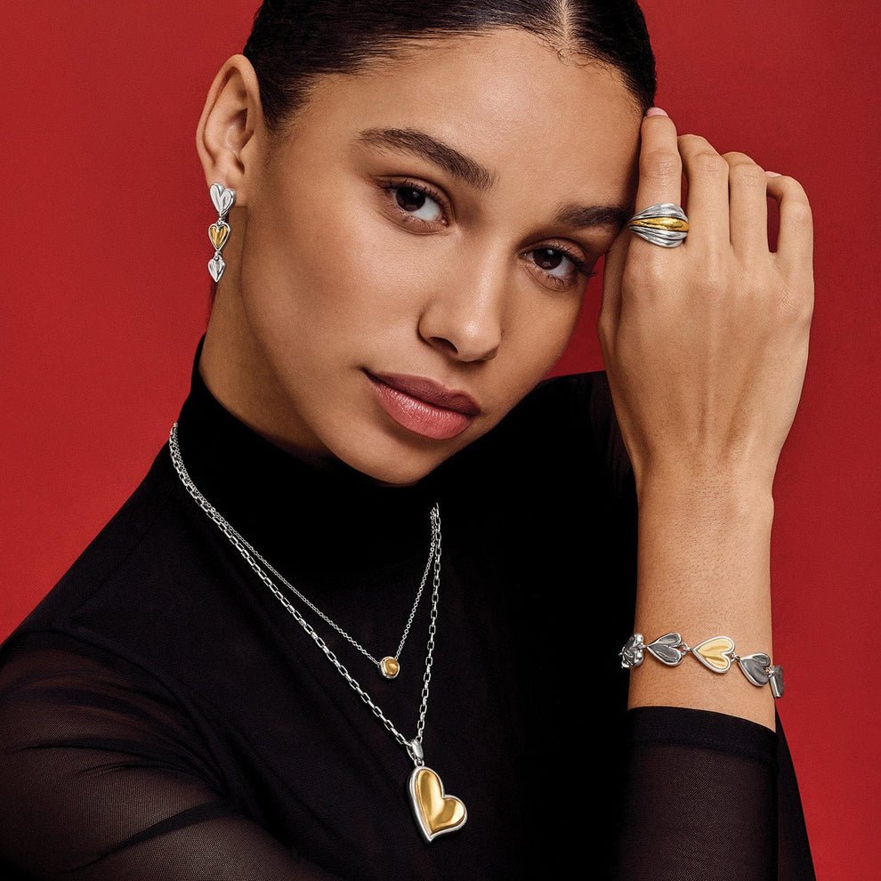 Brighton Cascade Heart Trio Post Drop Earrings – Silver - Gold - Juli's Wearable Art