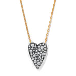 Brighton Love Knows Reversible Necklace in silver-gold with elongated heart pendant, colorful crystals, and reversible message design