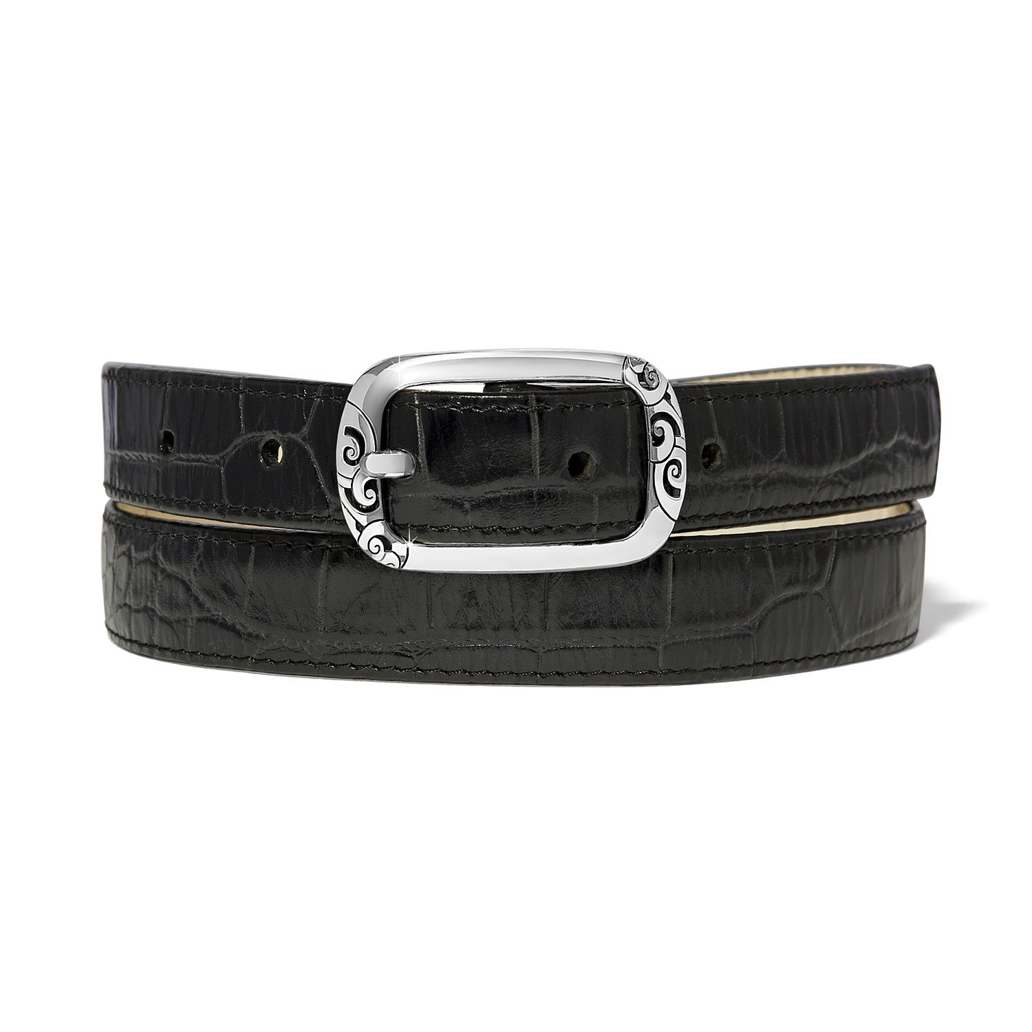 Brighton Mingle Reversible Belt | Black + Biscotti Croco