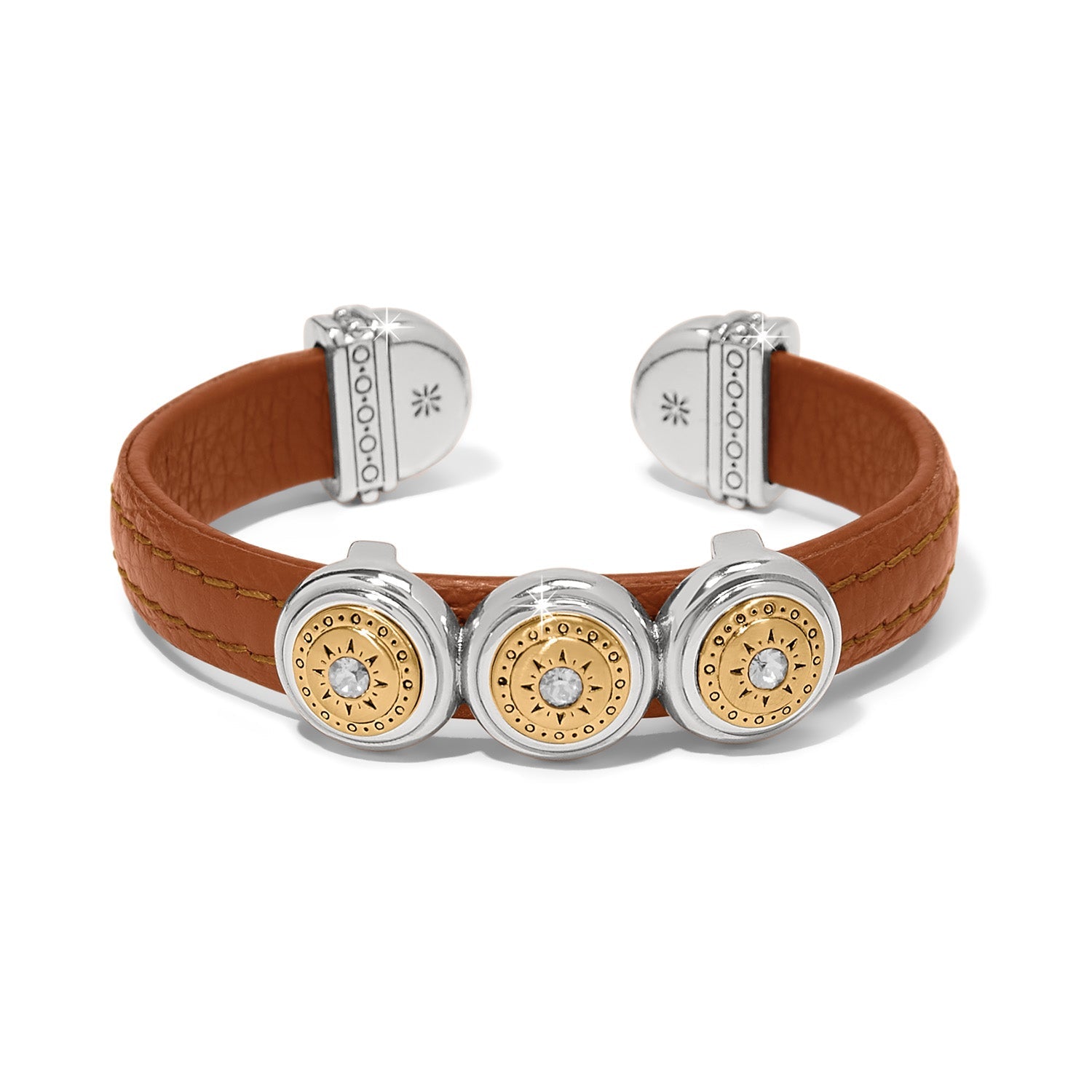 Brighton Mosaic Two Tone Leather Disc Cuff Bracelet - Luggage Brown - Juli's Wearable Art