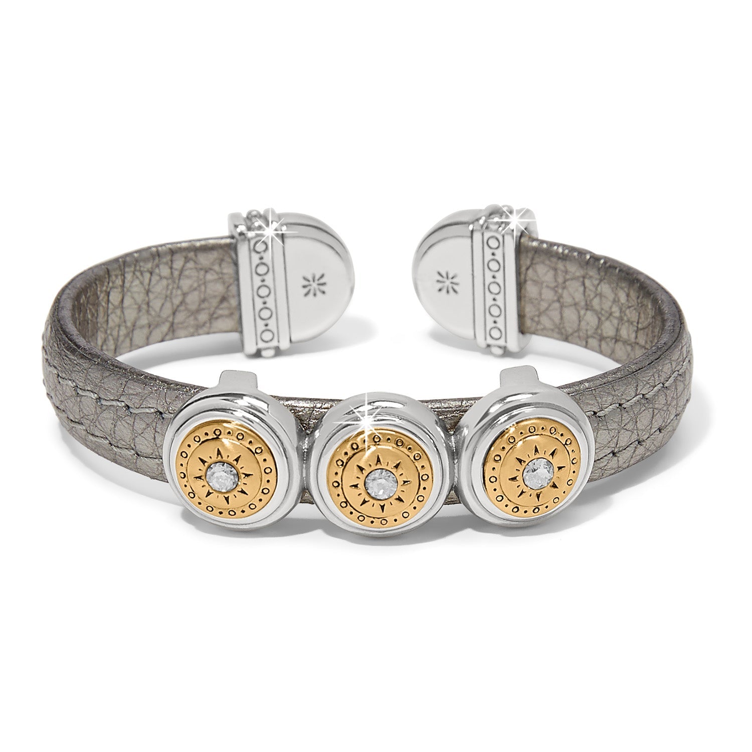 Brighton Mosaic Two Tone Leather Disc Cuff Bracelet - Titanium - Juli's Wearable Art
