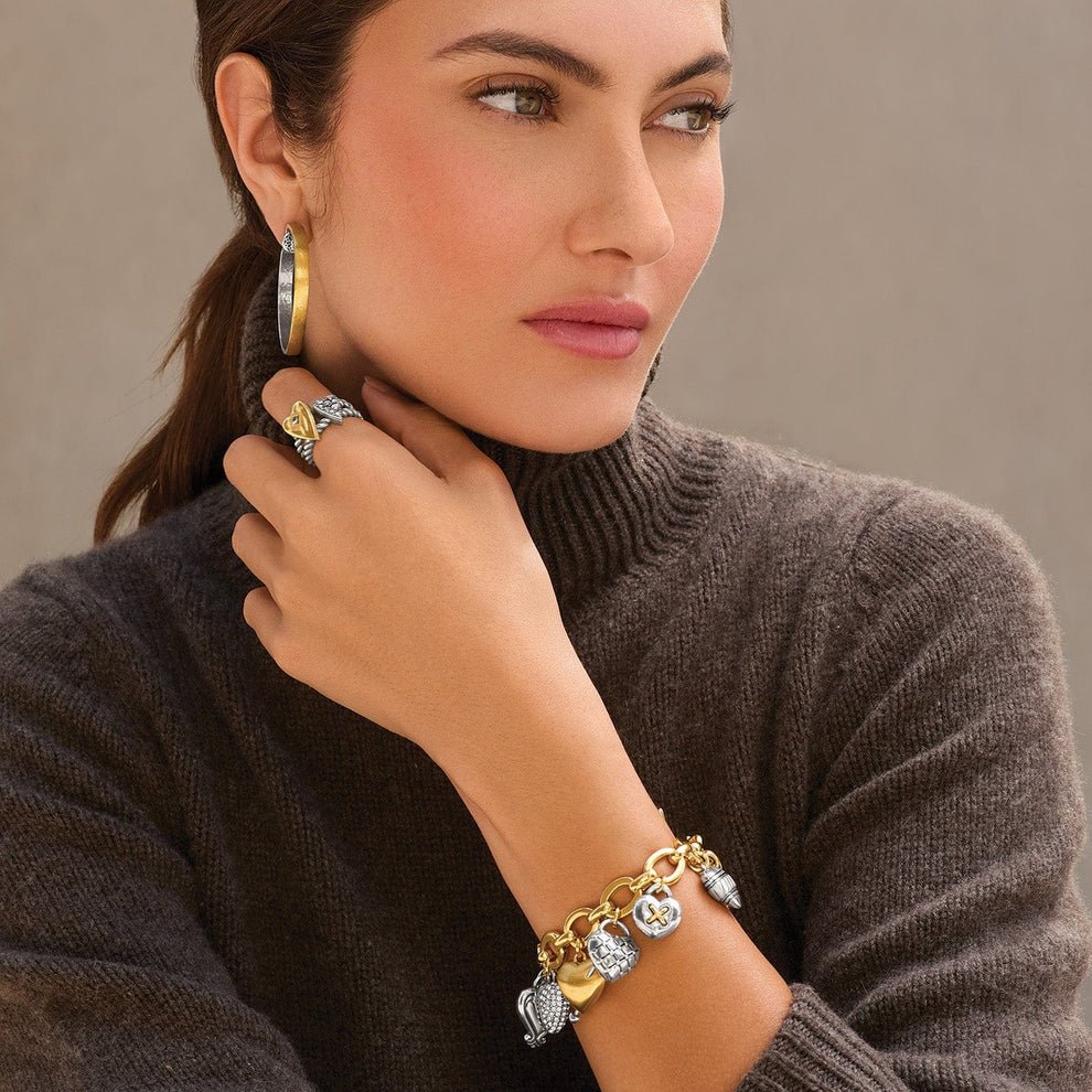 Brighton One Heart Large Charm Bracelet – Two - Tone Silver & Gold - Juli's Wearable Art