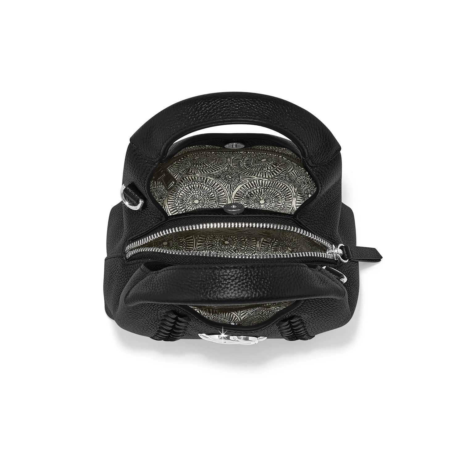 Brighton Suri Small Cross Body Bag – Black Herringbone Leather