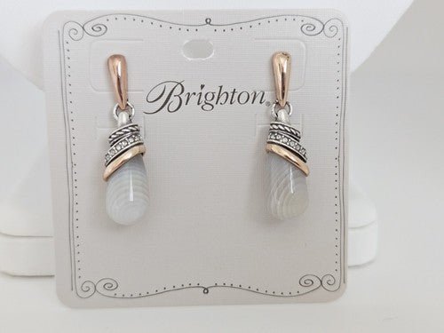 Brighton Two Tone 'Neptune's Rings' Gray Banded Agate Drop Earrings - Juli's Wearable Art