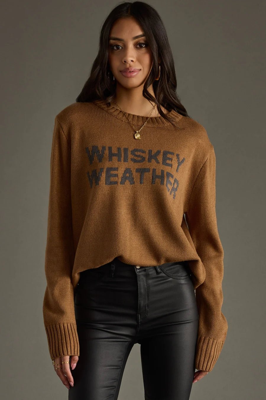 Brown & Gray “Whiskey Weather” Knit Sweater - Juli's Wearable Art