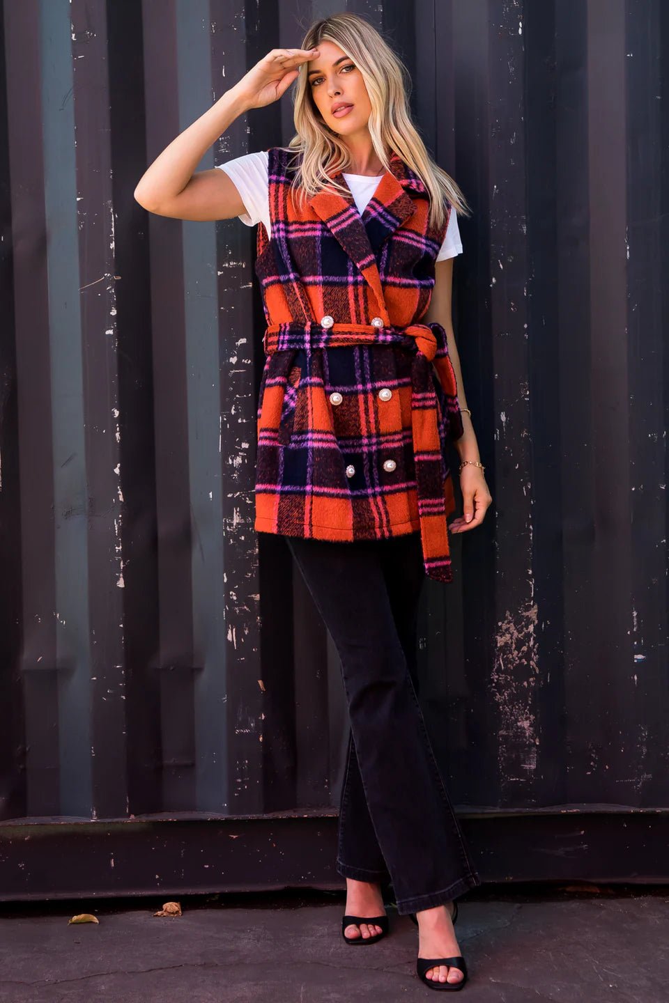 Brushed Wool - Like Plaid Double Breasted Vest - Juli's Wearable Art