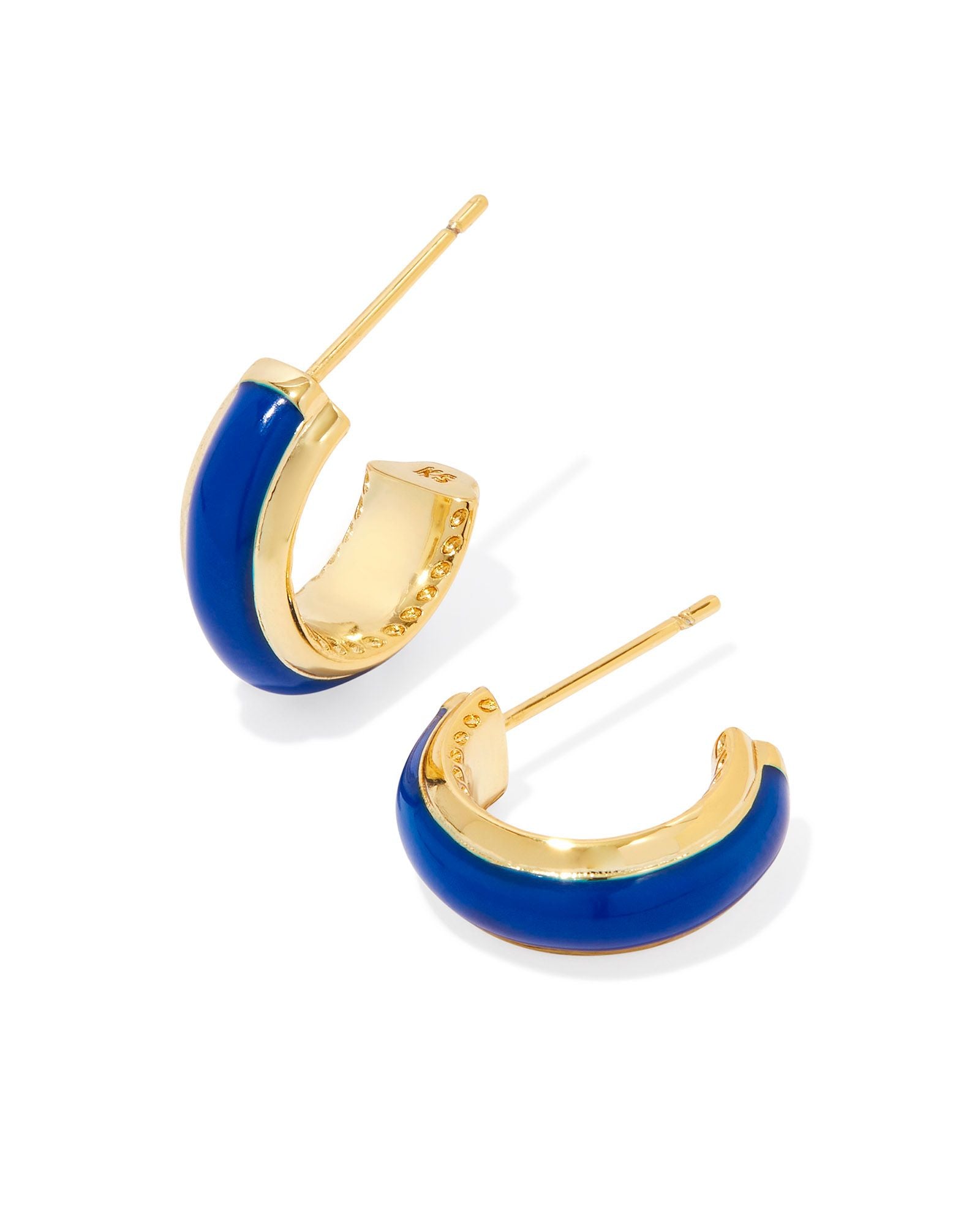 KENDRA SCOTT AINSLEY HUGGIE EARRINGS GOLD BLUE ENAMEL