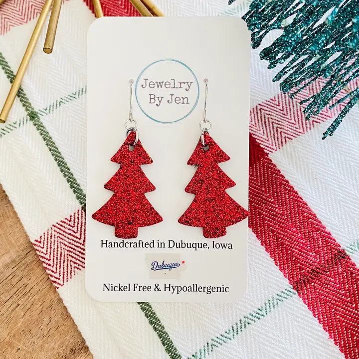 Christmas Tree Glitter Earrings