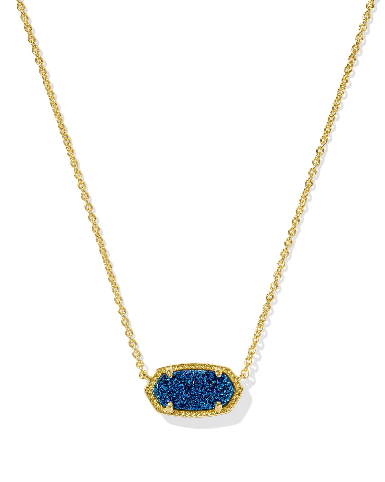 Kendra Scott Elisa Short Pendant Necklace - Gold & Blue Drusy