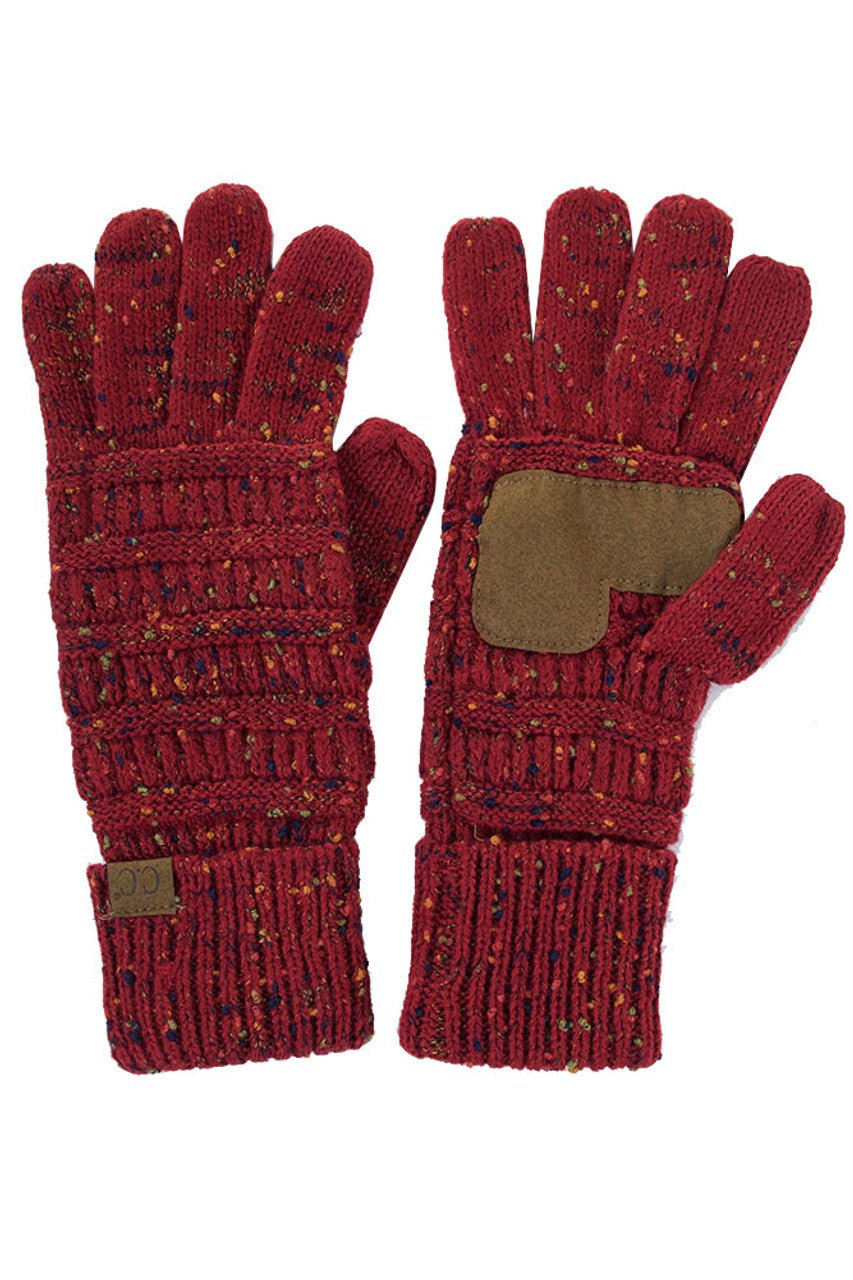 Cable Confetti Smart Tip Gloves - Burgundy - Juli's Wearable Art