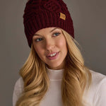 Cable Knit Faux Fur Pom Hat | Burgundy - Juli's Wearable Art