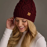 Cable Knit Faux Fur Pom Hat | Burgundy - Juli's Wearable Art