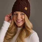Cable Knit Faux Fur Pom Hat | Dark Brown - Juli's Wearable Art
