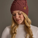 Cable Knit Faux Fur Pom Hat | Dark Pink - Juli's Wearable Art