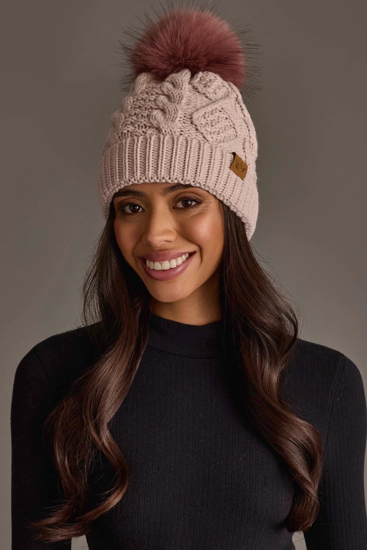 Cable Knit Faux Fur Pom Hat | Light Pink - Juli's Wearable Art