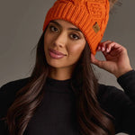 Cable Knit Faux Fur Pom Hat | Orange - Juli's Wearable Art