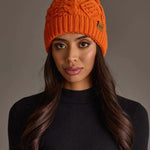 Cable Knit Faux Fur Pom Hat | Orange - Juli's Wearable Art