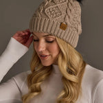 Cable Knit Faux Fur Pom Hat | Warm Taupe - Juli's Wearable Art
