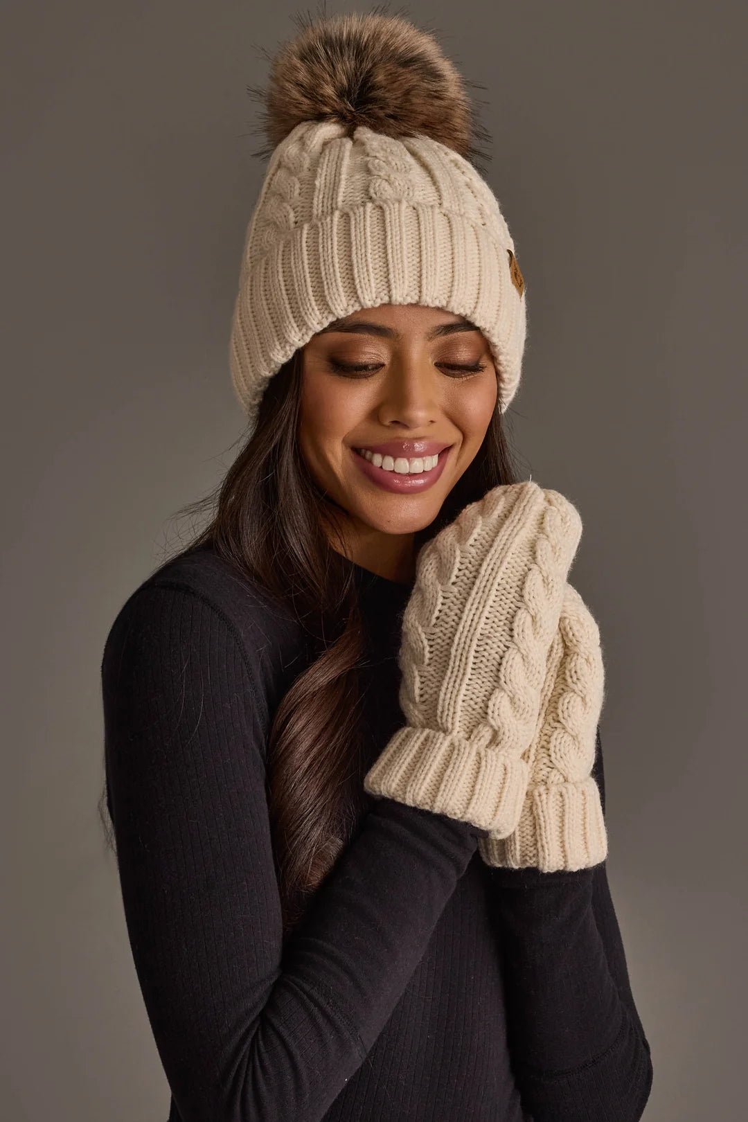 Cable Knit Fleece Lined Mittens | Cream - Juli's Wearable Art
