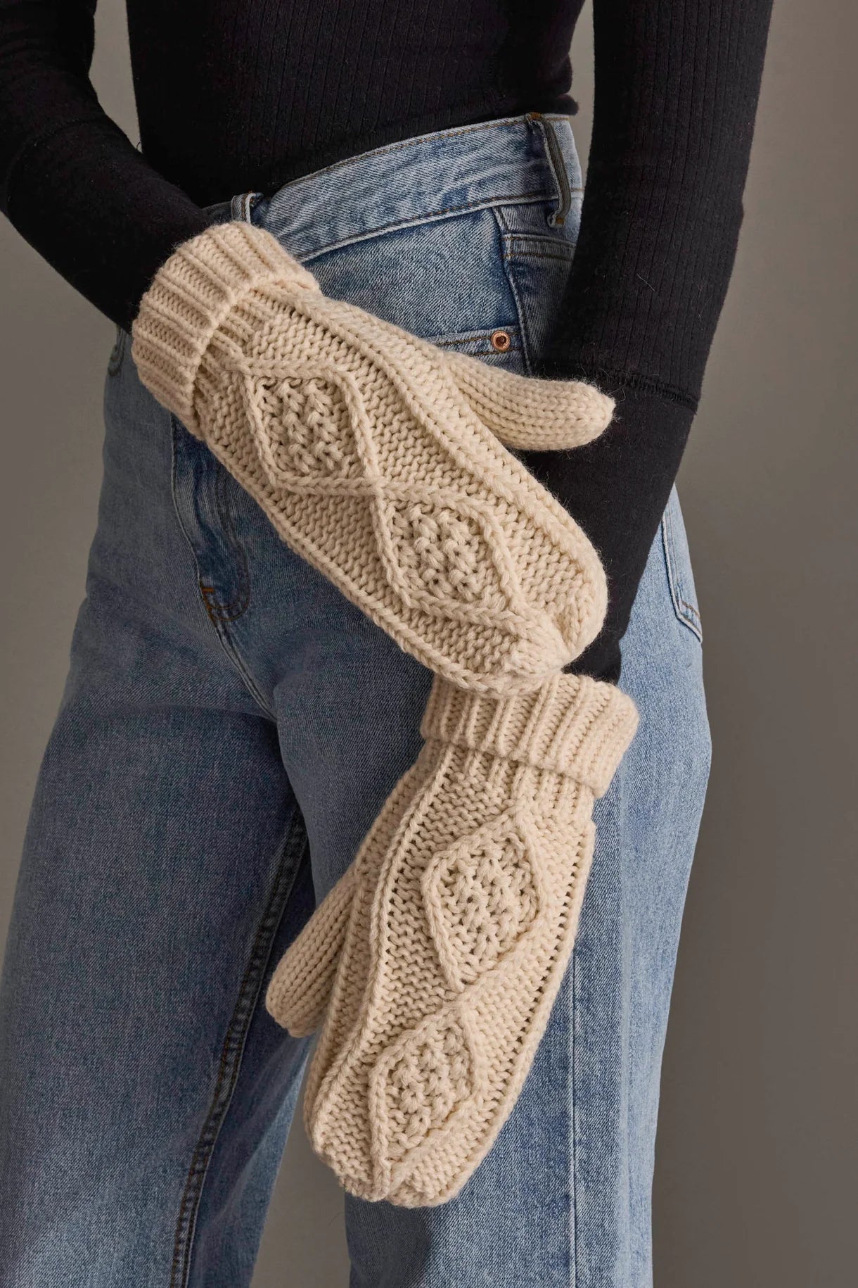 Cable Knit Fleece Lined Mittens | Cream - Juli's Wearable Art