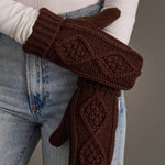 Cable Knit Fleece Lined Mittens | Dark Brown - Juli's Wearable Art