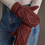 Cable Knit Fleece Lined Mittens | Dark Pink - Juli's Wearable Art