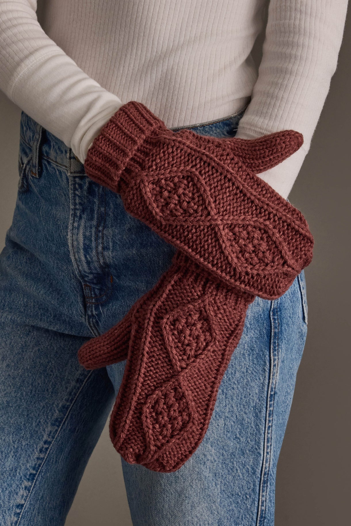 Cable Knit Fleece Lined Mittens | Dark Pink - Juli's Wearable Art