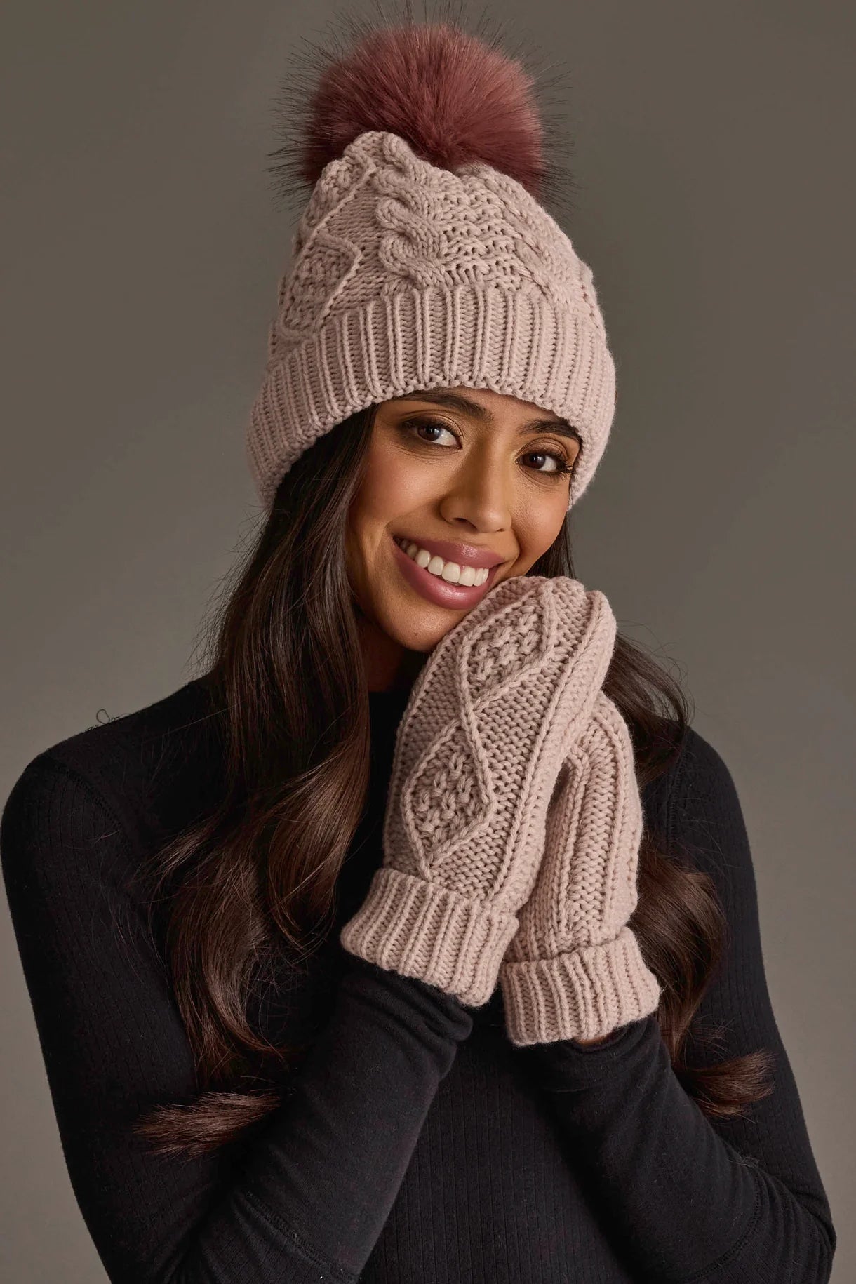 Cable Knit Fleece Lined Mittens | Light Pink - Juli's Wearable Art