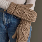Cable Knit Fleece Lined Mittens | Warm Taupe - Juli's Wearable Art