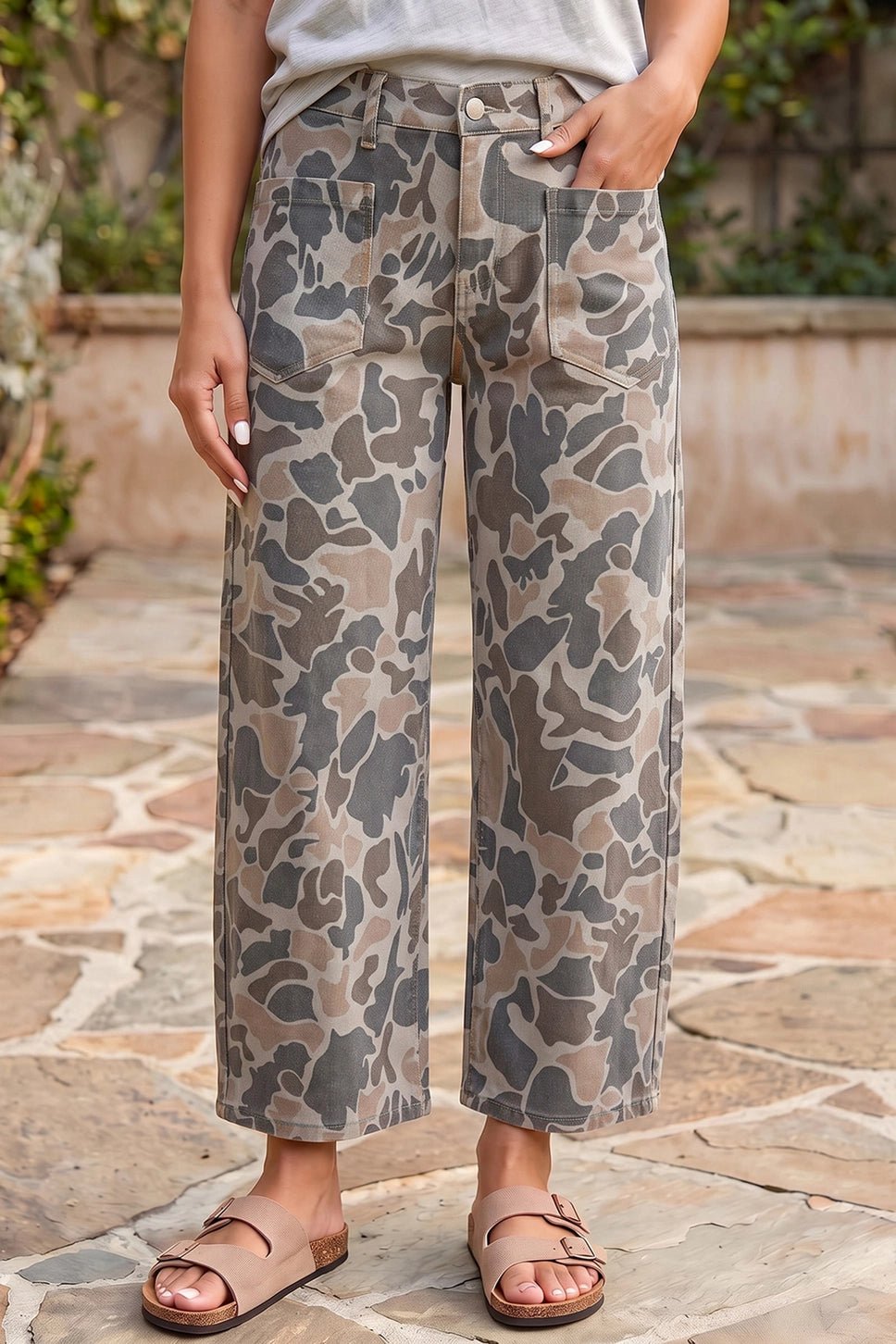 Camouflage Ankle Length Wide Leg Jeans
