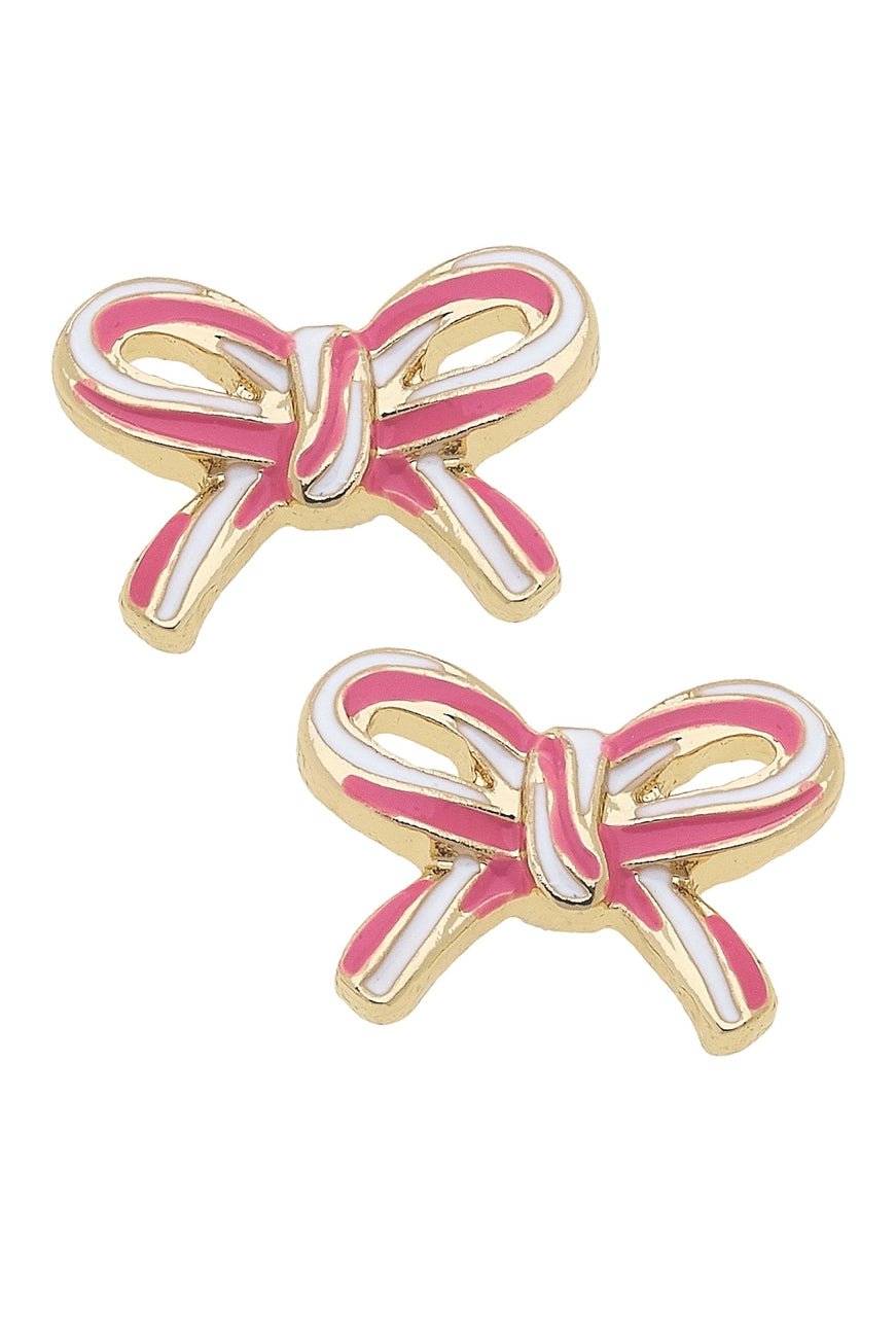 Candy Cane Bow Stud Earrings – Pink & White - Juli's Wearable Art