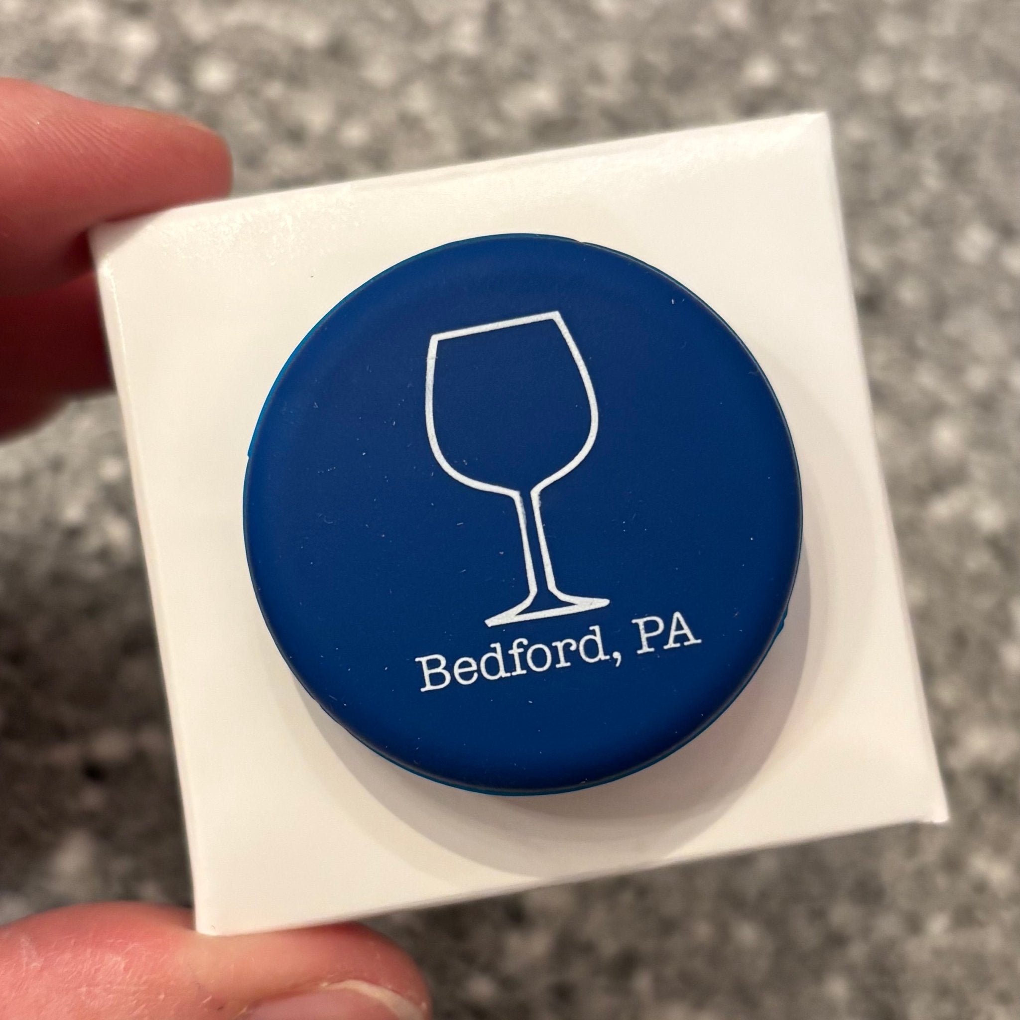 CapaBunga Wine Bottle Cap Blue "Bedford, PA" - Juli's Wearable Art