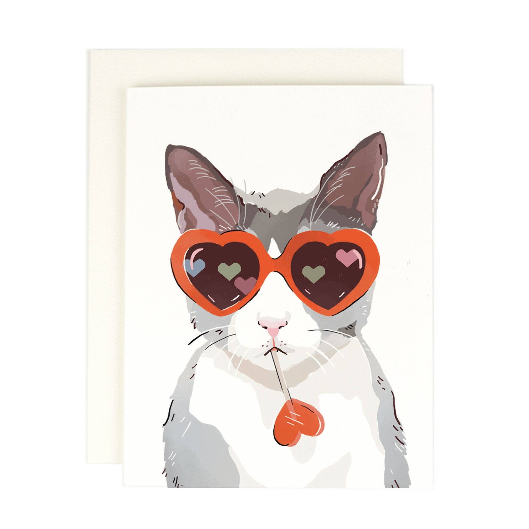 Cat with Heart - Shaped Sunglasses Greeting Card - Juli's Wearable Art