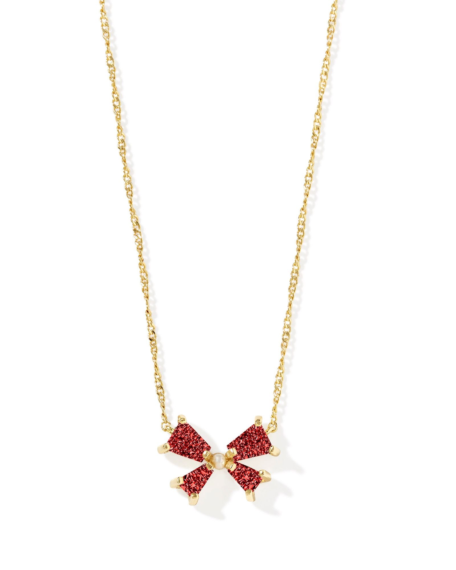 Kendra Scott Blair Bow Small Short Pendant Necklace - Gold & Red Drusy