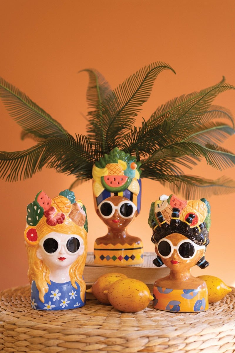 Ceramic Ladies in Fruit Hats Vases | Set of 3 - Juli's Wearable Art