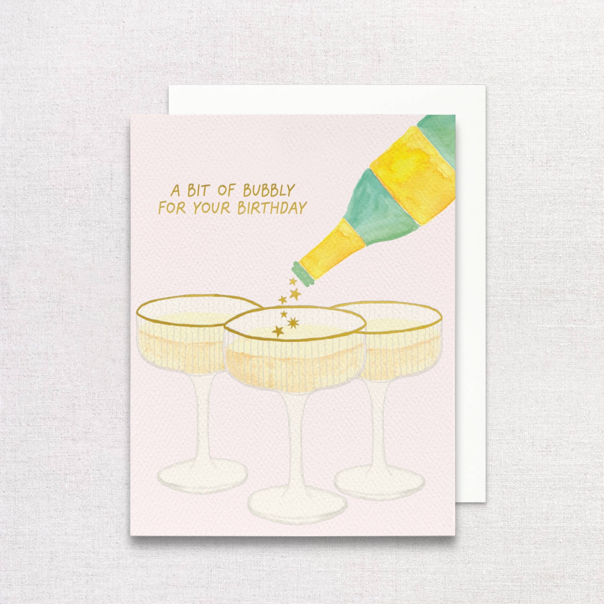 Champagne Birthday Greeting Card | Gold Foil Champagne Card - Juli's Wearable Art
