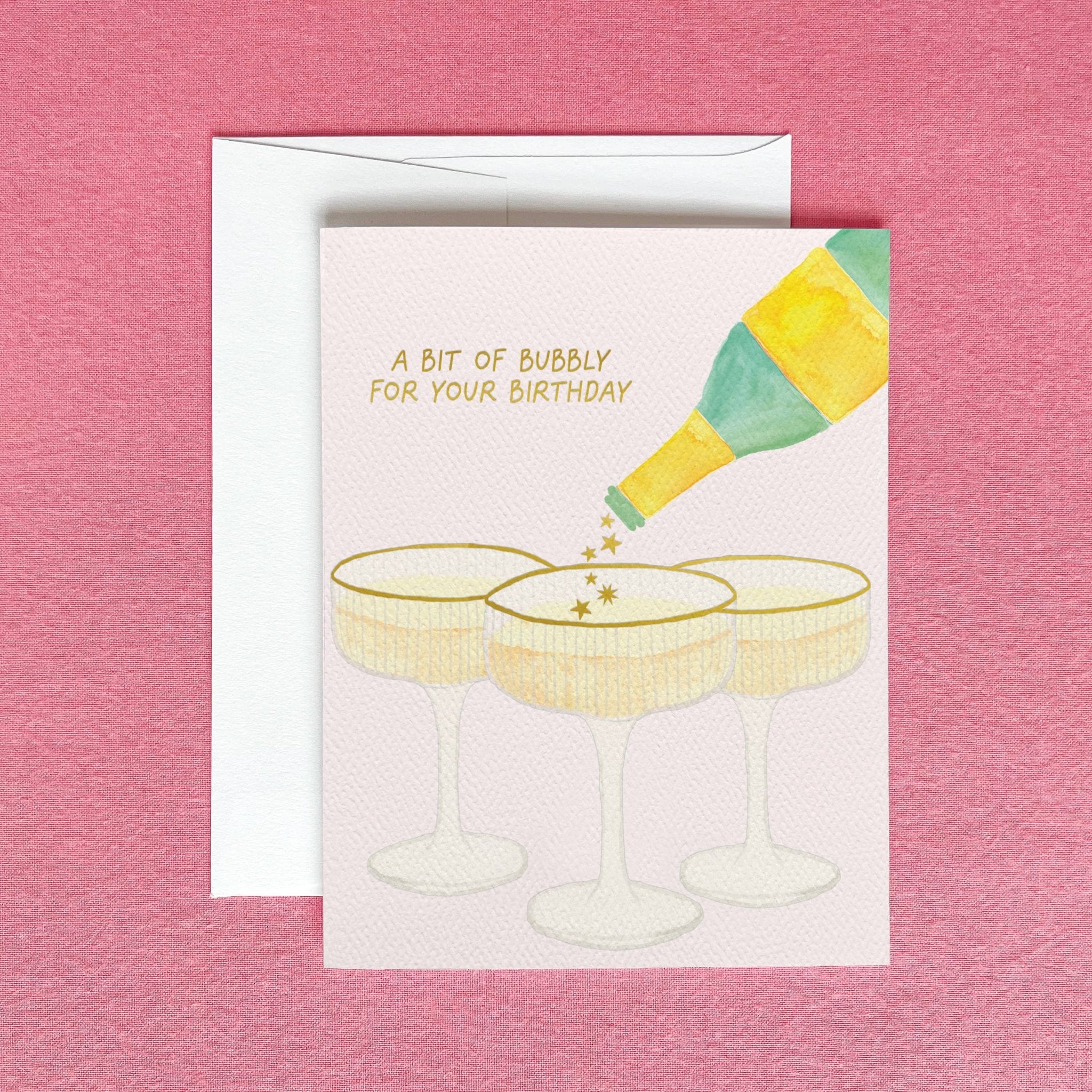 Champagne Birthday Greeting Card | Gold Foil Champagne Card - Juli's Wearable Art