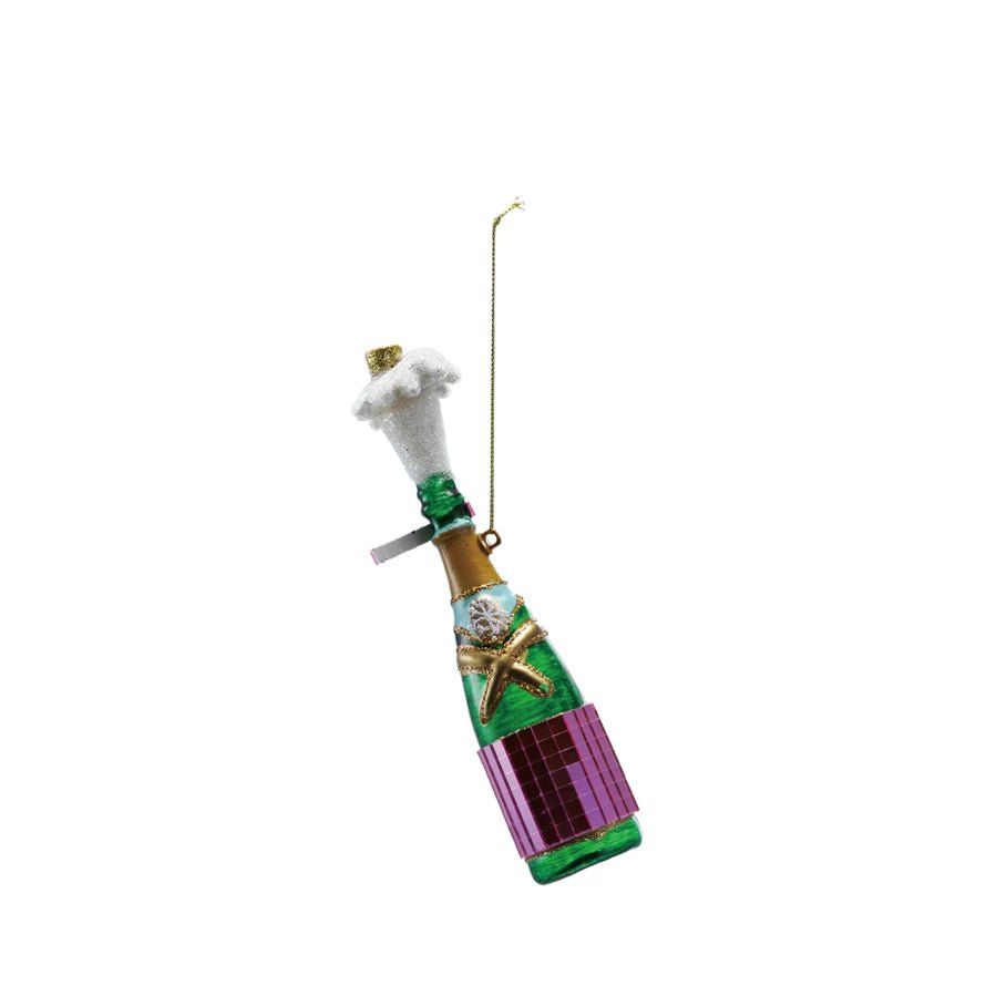 Champagne Bottle Ornament with Glitter - Juli's Wearable Art