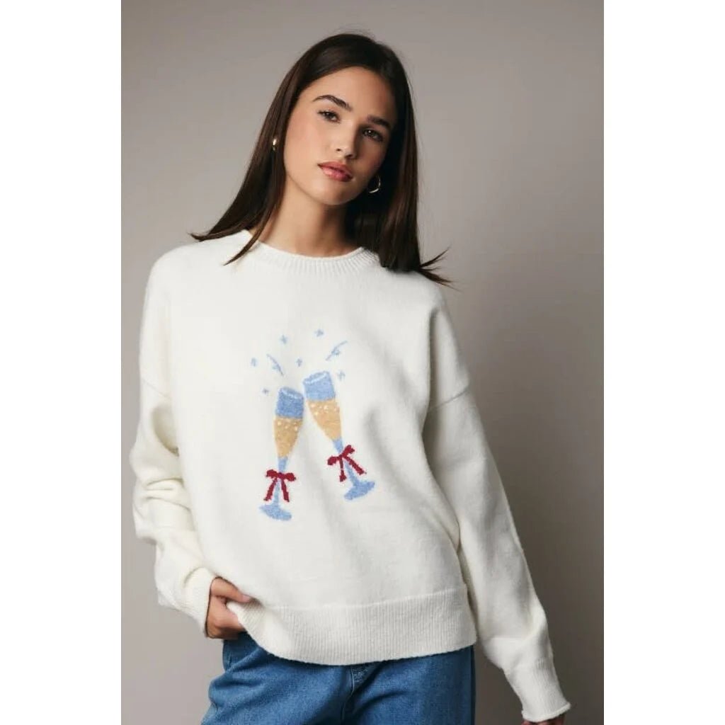 Champagne Graphic Sweater - Juli's Wearable Art