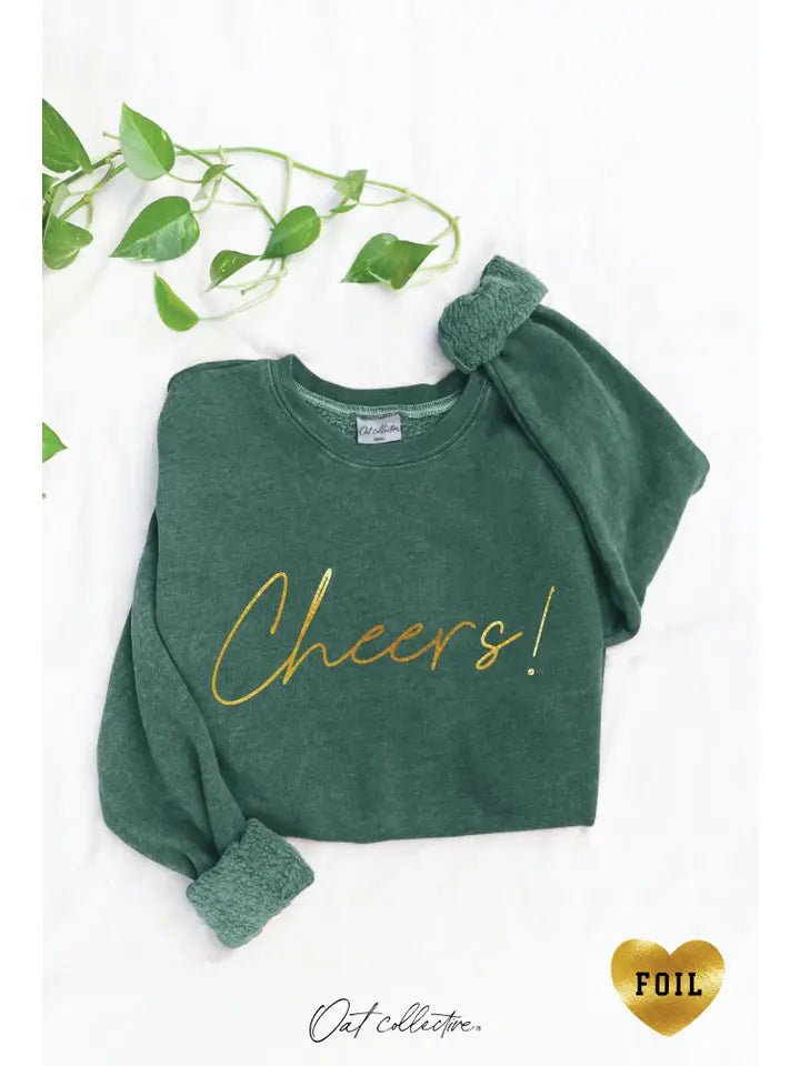 Cheers! Dusty Green Foil Graphic Sweatshirt - Juli's Wearable Art