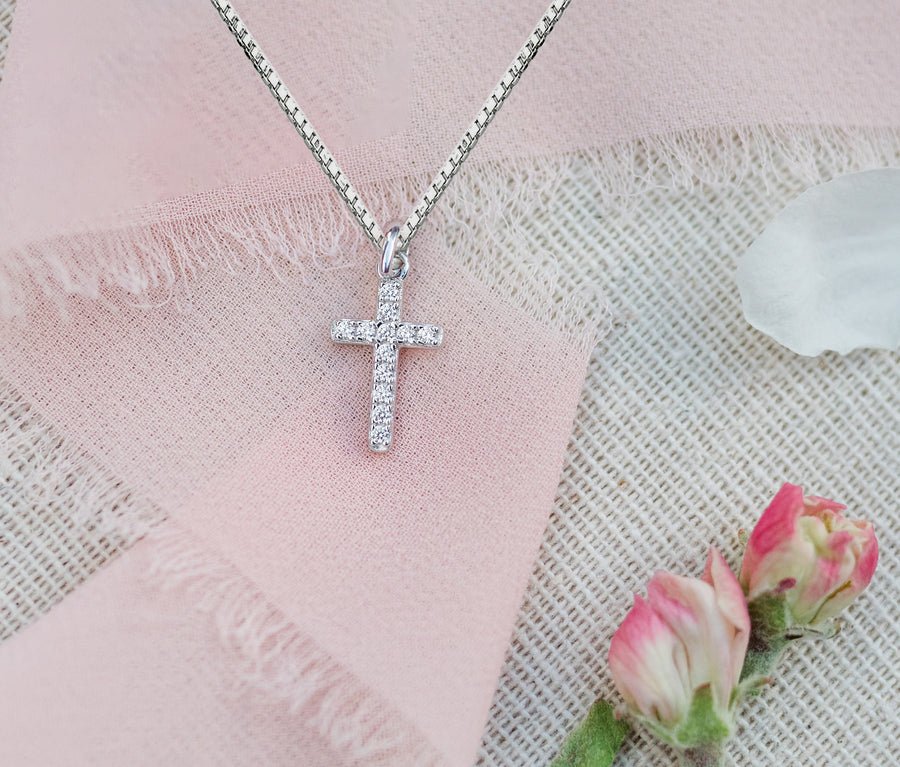 Cherished Moments Sterling Silver Kid's Sparking Cross Necklace