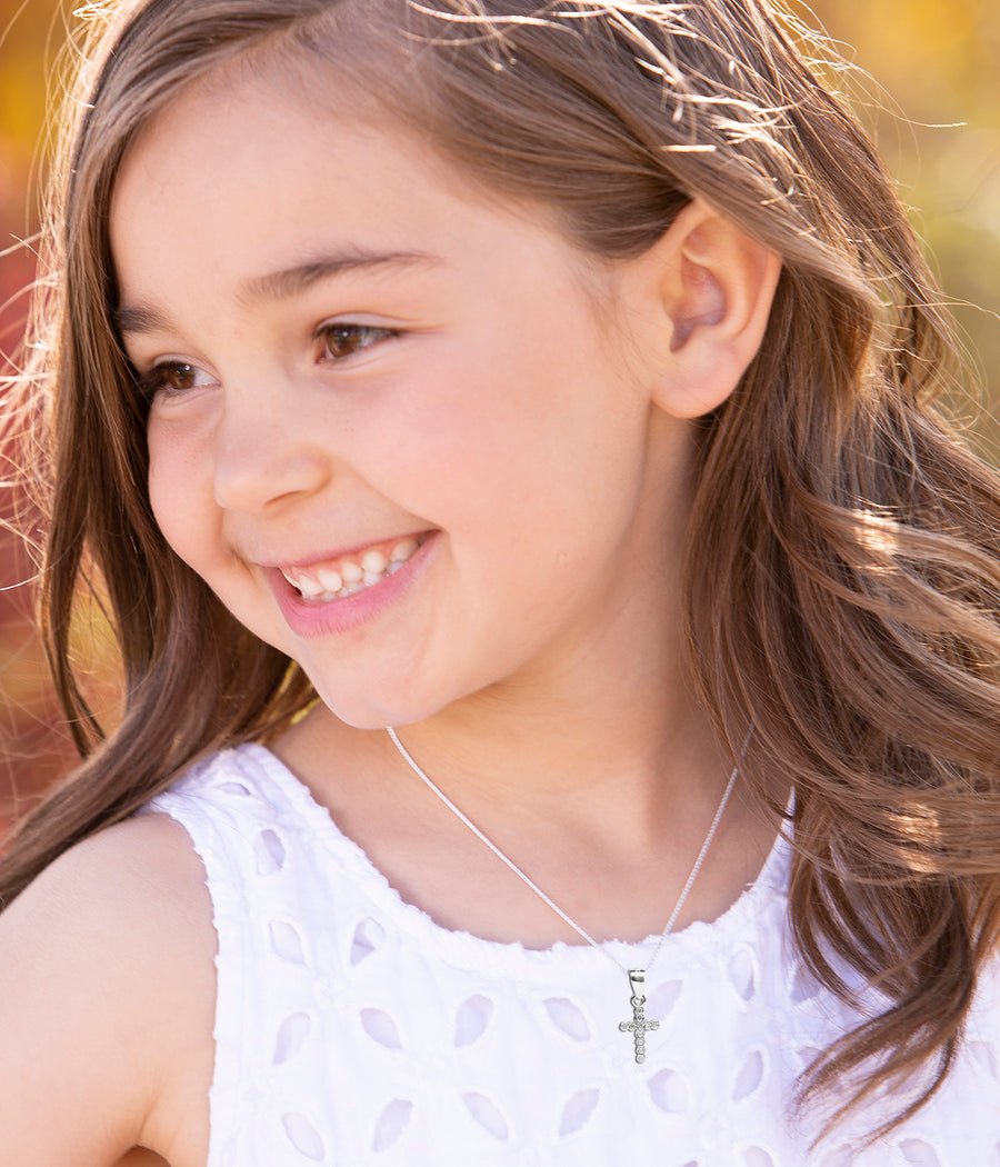 Cherished Moments Sterling Silver Kid's Sparking Cross Necklace - Juli's Wearable Art