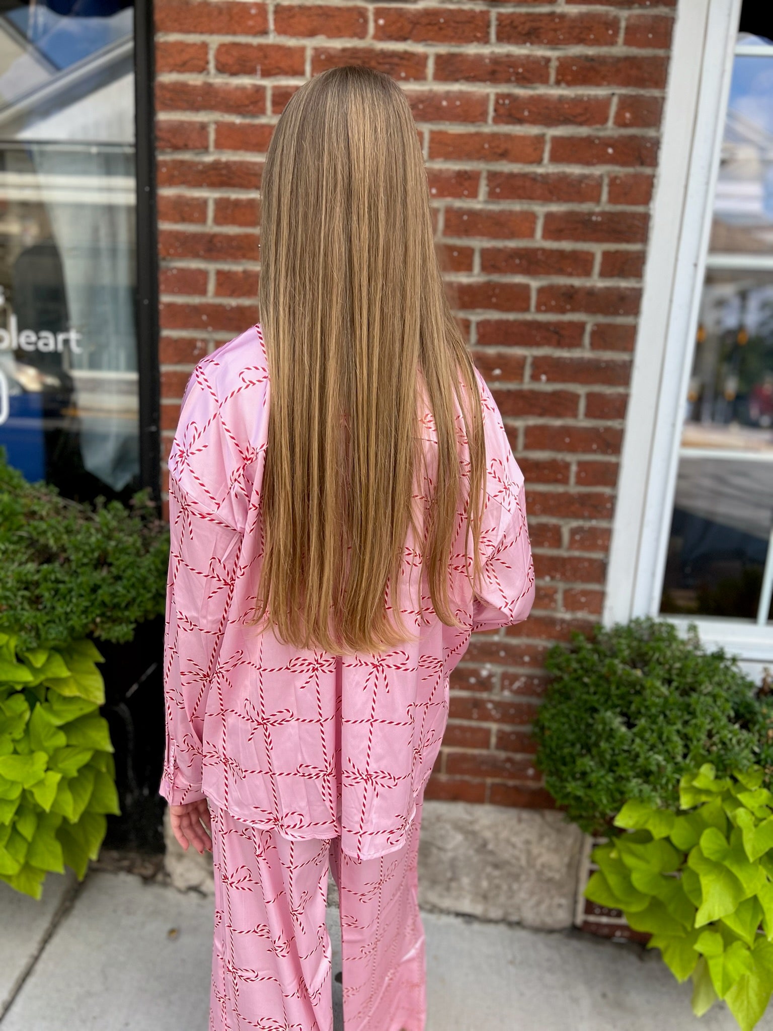 Christmas Bow Printed Satin - Like Pajama Set - Juli's Wearable Art