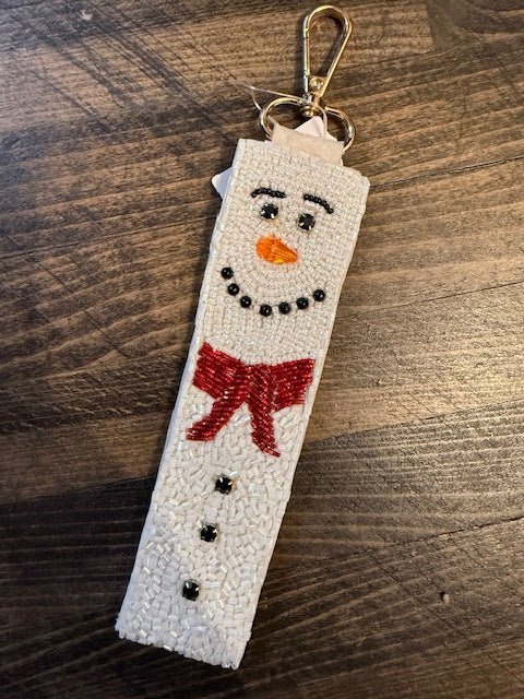Christmas Snowman Seed Bead Wristlet Keychain - Juli's Wearable Art