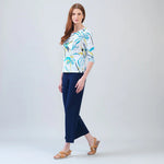 Clara Scoop Neck Half Sleeve Top | Floral Leaves White - Juli's Wearable Art