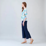 Clara Scoop Neck Half Sleeve Top | Floral Leaves White - Juli's Wearable Art