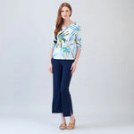 Clara Scoop Neck Half Sleeve Top | Floral Leaves White - Juli's Wearable Art