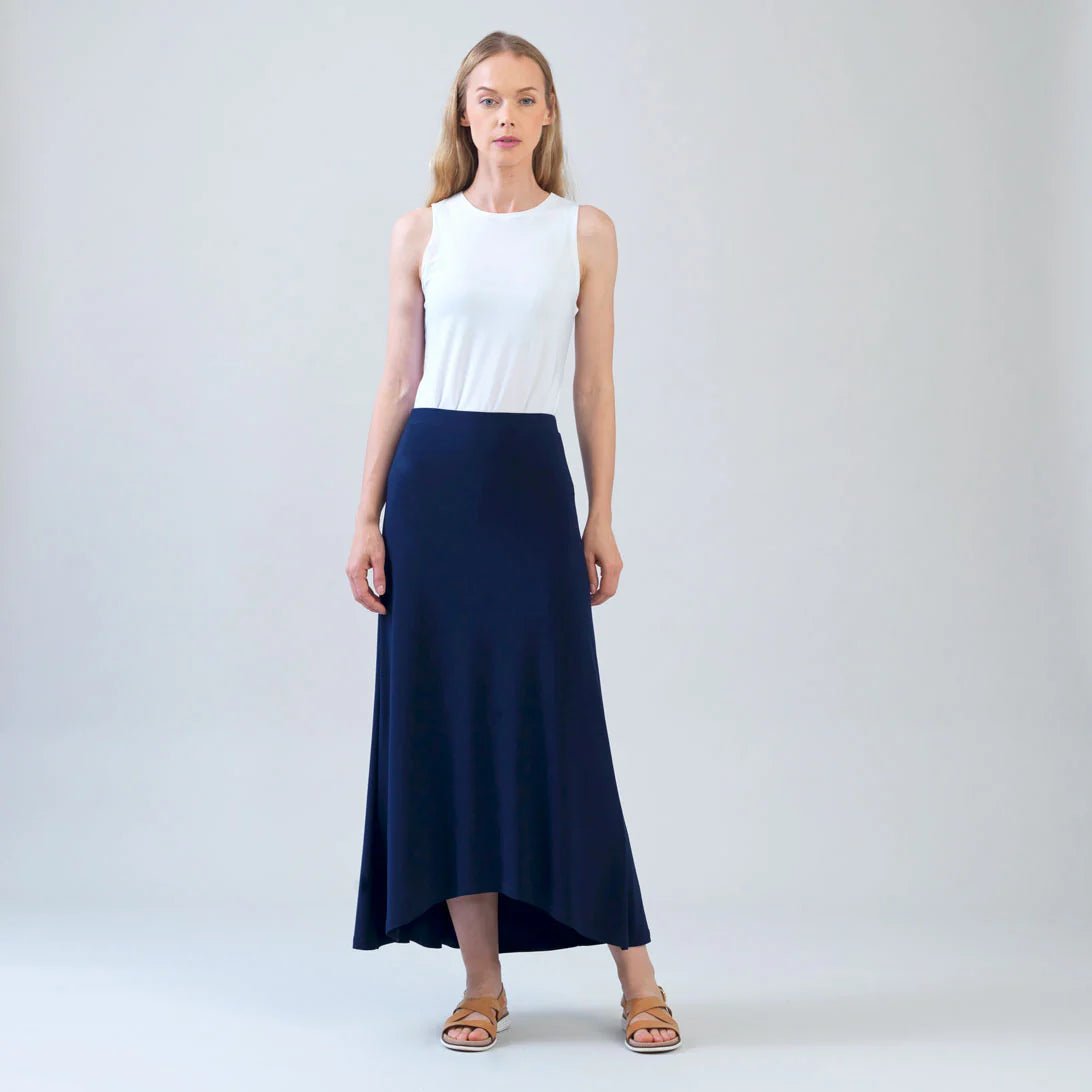 Clara Sunwoo Cascade Drape Hi-Low Maxi Skirt | Navy