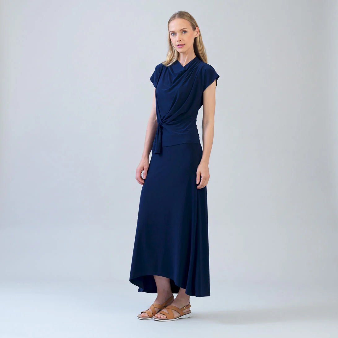 Clara Sunwoo Cascade Drape Hi - Low Maxi Skirt | Navy - Juli's Wearable Art