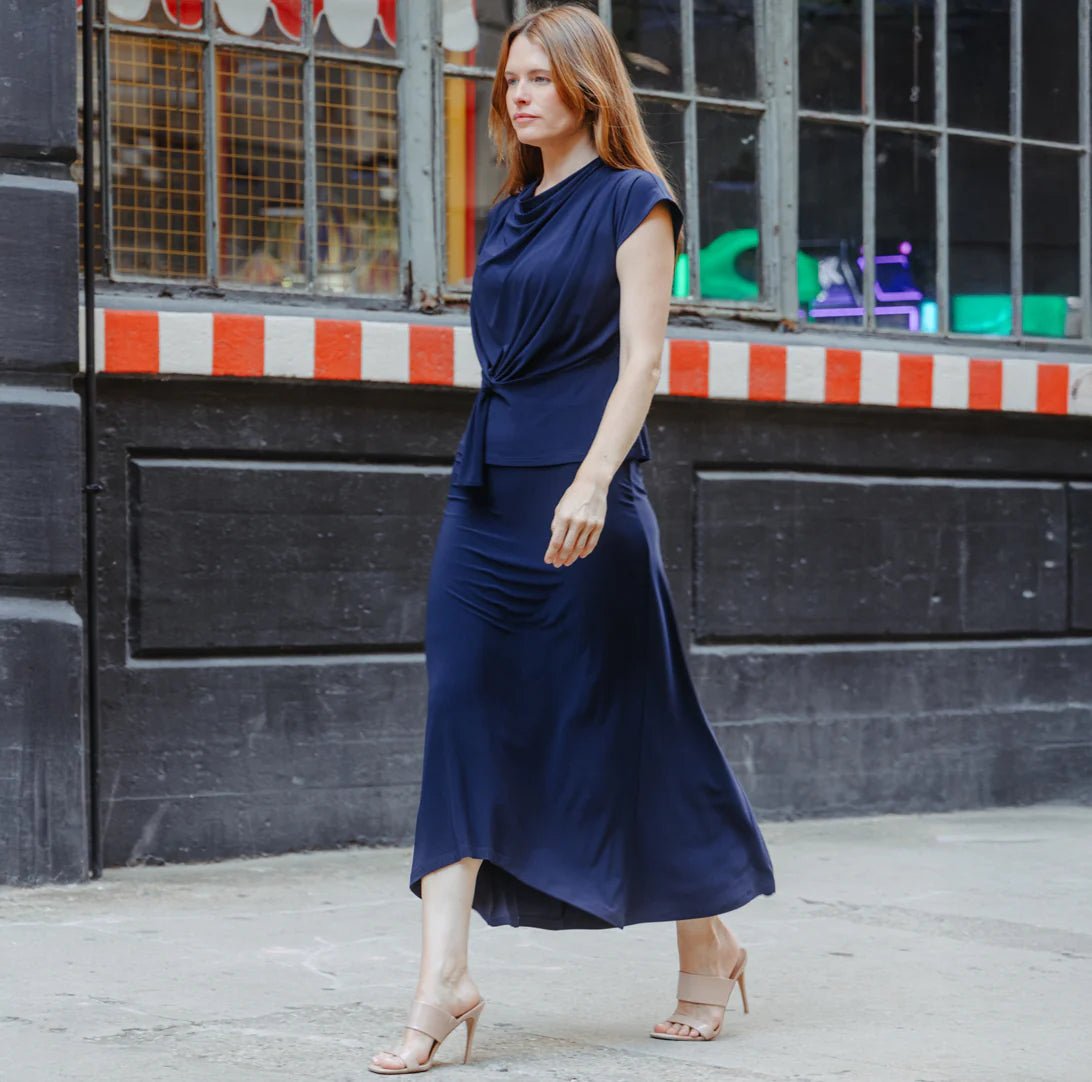Clara Sunwoo Cascade Drape Hi - Low Maxi Skirt | Navy - Juli's Wearable Art